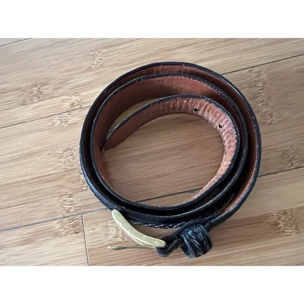 Coach 5913 Black Braided 100% Full Grain Genuine Leather Belt Brass Buckle 34